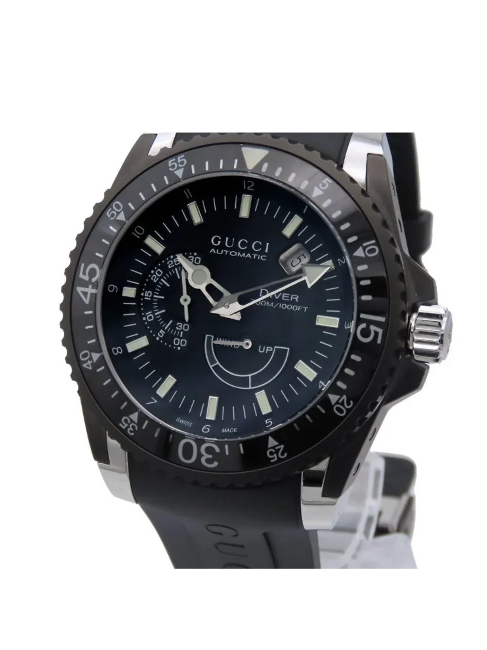 Gucci Dive Black SS Rubber Power Reserve Extra Large Watch Automatic